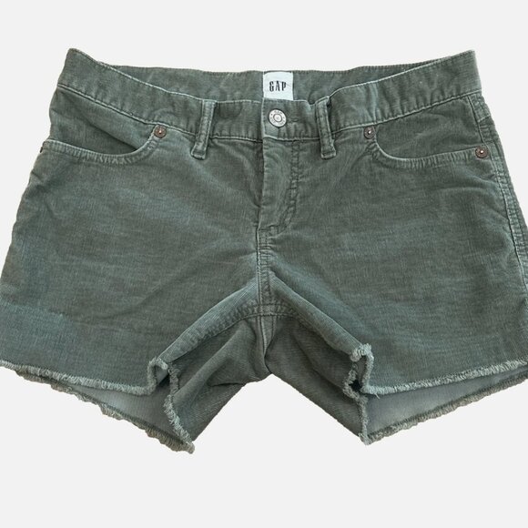 GAP Women's 4 Green Cut Off Corduroy Cotton Blend Casual Flat Front Shorts - Picture 1 of 3